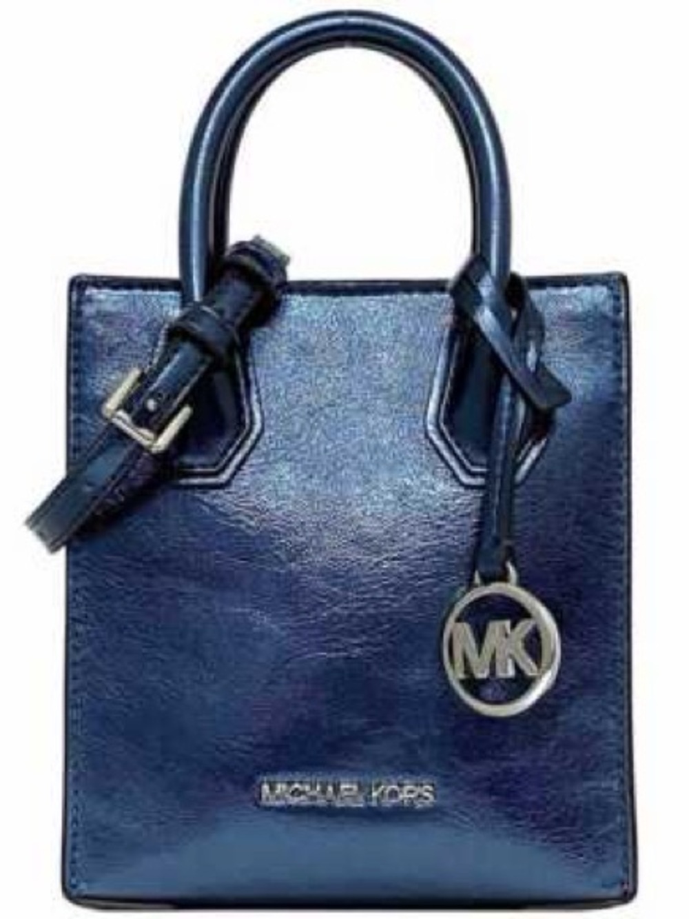 Michael Kors XS Mercer Metallic Navy Blue leather Mini Satchel crossbody NWOT - Picture 12 of 16